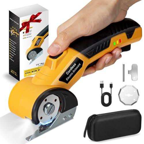 Kabellose Elektrische Schere 4V, Kartonschneider Rollschneider mit Sicherheitssperre und Beleuchtungseinheit, Handgeführter USB-C Wiederaufladbar Universalschneider für Pappe, Teppich, Leder und Filz von Lieberwell