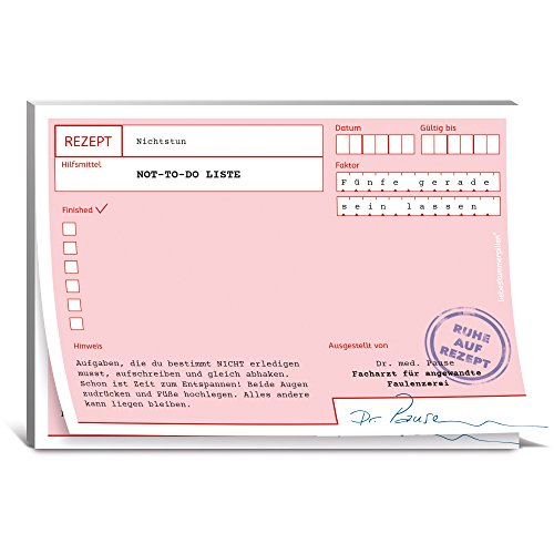 KULTFAKTOR GmbH Rezeptblock Ruhe auf Rezept Not to-Do-Liste rosa-Weiss 10,5x14,8cm Einheitsgröße von Liebeskummerpillen