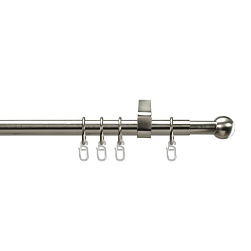 Liedeco Gardinenstange, Stilgarnitur - Komplettgarnitur Kugel 16 mm - 120-200 cm ausziehbar - Edelstahl-Optik von Liedeco