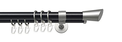 Liedeco Gardinenstange Vorhangstange Stilgarnitur Komplettgarnitur Bit | schwarz-Silber | 20 mm Ø (200 cm / 2-läufig) von Liedeco
