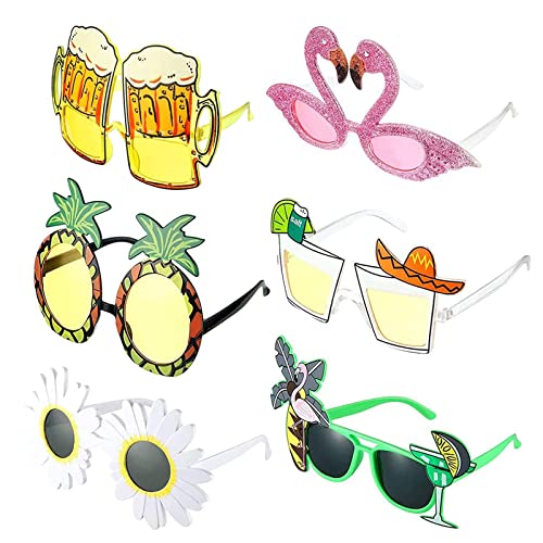 6 Stück Party Brille, Lustige Brille, Kostüm Party Sonnenbrille, Hawaiian Tropical Brille, Lustige Sonnenbrille, Neuheit Sonnenbrille, für Strand Thema Dekoration, Party Zubehör, Foto Requisiten von Liekadijiae