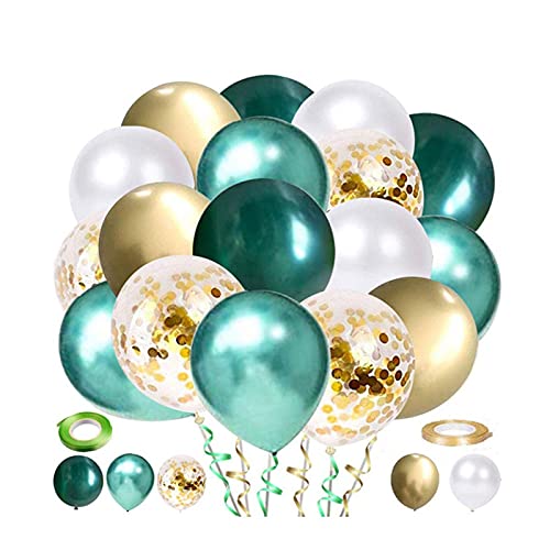 80 Stück Luftballons Grün White Gold Ballons, Luftballons Golden Konfetti, Metallic-Luftballons, Latex Ballons, für Geburtstagsdeko, Hochzeit, Party Deko, Kindergeburtstag von Liekadijiae