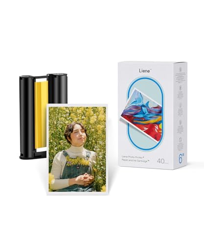 Liene -Packung mit 40 Fotopapieren und 1 Tintenpatrone für Fotodrucker im Format 100x148 mm, Fotopapieren im Format 4"x 6", Dreifarbige für Thermosublimationsdruck von Liene