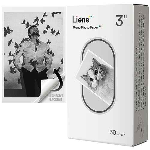 Liene Schwarz Weiß Fotopapier 2x3 Mini Fotodrucker - 50 Blatt 50x76 mm Premium Fotopapier mit Selbstklebender Rückseite, Mono Sofortfotopapier für Scrapbook, Retro & individuell von Liene