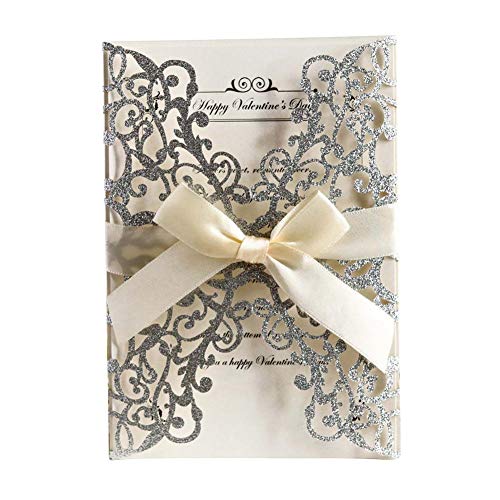 Einladungskarten Hochzeit, 10 STÜCKE Bowknot Glitter Einladungen Europäischen Stil Laser Cut Hochzeitseinladungen Urlaub Grußkarte Abdeckung von IYVYI
