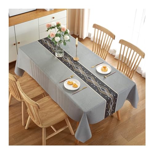 Lieson Rechteckige Tischdecke 137x160 cm, PVC Tischwäsche Abwaschbar Wasserdicht Geometrisch Raute Muster Tafeldecke für Esszimmer, Garten, Hochzeiten, Grau von Lieson