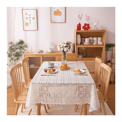 Lieson Rechteckige Tischdecke 140x140 cm, Polyester Tischwäsche Abwaschbar Spitze Jacquard Blume Quadratisch mit Gewellterrand Tischwäsche für Esszimmer, Balkon, Garten, Beige Weiß Lieson Rechteckige Tischdecke 140x140 cm, Polyester Tischwäsche Abwaschbar Spitze Jacquard Blume Quadratisch mit Gewellterrand Tischwäsche für Esszimmer, Balkon, Garten, Beige Weiß von Lieson
