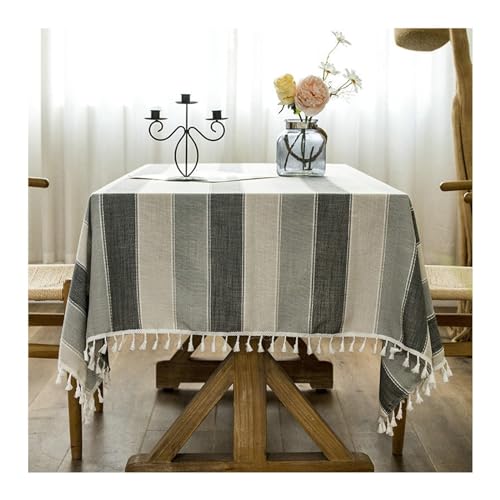 Lieson Rechteckige Tischdecke 140x240 cm, Polyester Tischtuch Abwaschbar Dreifarbige Gestreift mit Quasten Tischwäsche für Geburtstag Party Hochzeit, Dunkelgrau Beige Lieson Rechteckige Tischdecke 140x240 cm, Polyester Tischtuch Abwaschbar Dreifarbige Gestreift mit Quasten Tischwäsche für Geburtstag Party Hochzeit, Dunkelgrau Beige von Lieson