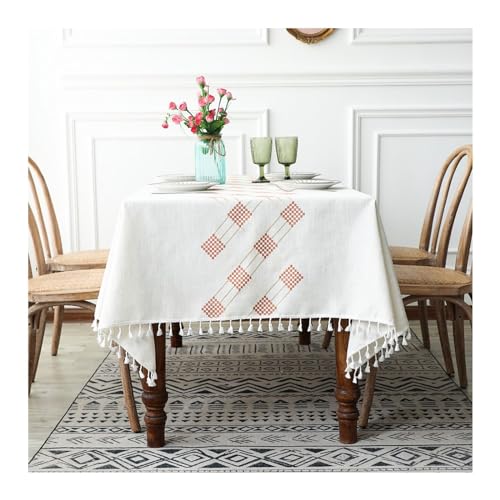Lieson Rechteckige Tischdecke 140x240 cm, Polyester Tischtuch Abwaschbar Stickerei Raute Gestreift mit Fransen Tischwäsche für Küche Esstisch Dekoration, Rot Lieson Rechteckige Tischdecke 140x240 cm, Polyester Tischtuch Abwaschbar Stickerei Raute Gestreift mit Fransen Tischwäsche für Küche Esstisch Dekoration, Rot von Lieson