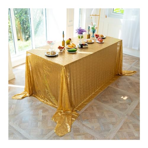 Lieson Rechteckige Tischdecke 80x80 cm, Polyester Tischtuch Abwaschbar Einfarbige Pailletten Glitzer Tafeldecke für Wohnzimmer, Esszimmer, Balkon, Garten, Gelb Gold von Lieson