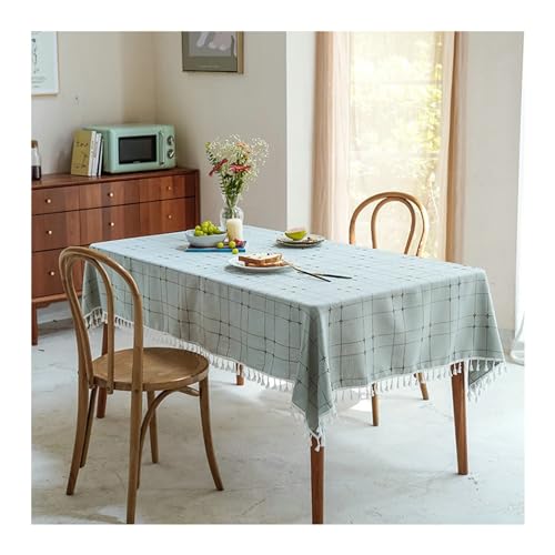 Lieson Rechteckige Tischdecke 90x140 cm, Polyester Tischwäsche Abwaschbar Doppelt Linien Kariert Muster mit Fransen Tischtuch für Küchentisch und Outdoor Tischtuch, Dunkelgrün von Lieson