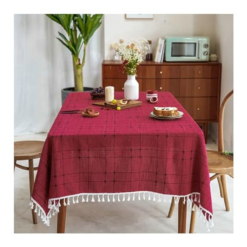 Lieson Rechteckige Tischdecken 140x180 cm, Polyester Tischwäsche Abwaschbar Doppelt Linien Kariert Muster mit Fransen Tischdecke für Outdoor Party Küche, Rot Lieson Rechteckige Tischdecken 140x180 cm, Polyester Tischwäsche Abwaschbar Doppelt Linien Kariert Muster mit Fransen Tischdecke für Outdoor Party Küche, Rot von Lieson