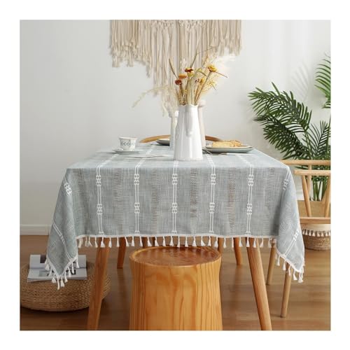 Lieson Rechteckige Tischdecken 140x180 cm, Polyester Tischwäsche Abwaschbar Gewebte Hohl Gestreift Muster mit Fransen Tischdecke für Outdoor Party Küche, Grau Lieson Rechteckige Tischdecken 140x180 cm, Polyester Tischwäsche Abwaschbar Gewebte Hohl Gestreift Muster mit Fransen Tischdecke für Outdoor Party Küche, Grau von Lieson