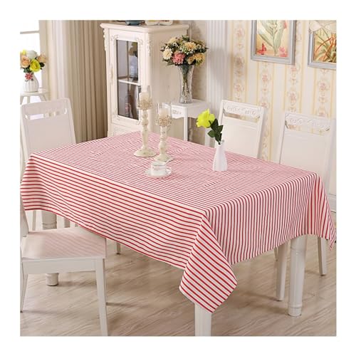 Lieson Tischdecke Rechteckig 100x140 cm, Baumwolle Leinen Tischtuch Abwaschbar Einfache Streifen Tafeldecke für Couchtisch Home Küche Speisetisch Dekoration, Rot von Lieson