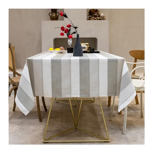 Lieson Tischdecke Rechteckig 135x200 cm, Baumwolle Leinen Tischwäsche Abwaschbar Gestreift Muster Tischwäsche für Home Küche Speisetisch Dekoration, Hellgrau Kaffee Lieson Tischdecke Rechteckig 135x200 cm, Baumwolle Leinen Tischwäsche Abwaschbar Gestreift Muster Tischwäsche für Home Küche Speisetisch Dekoration, Hellgrau Kaffee von Lieson