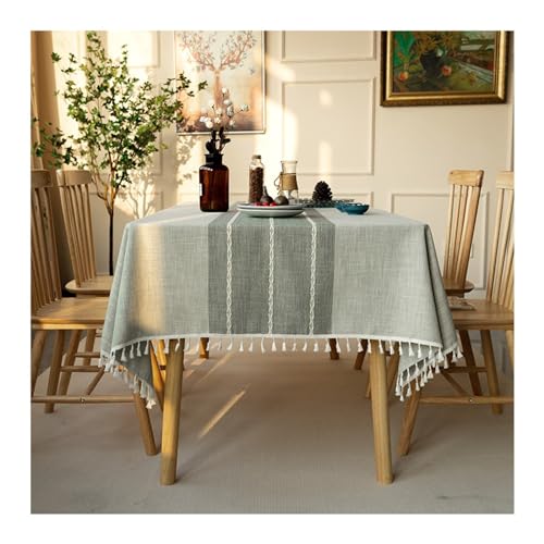 Lieson Tischdecke Rechteckig 140x220 cm, Baumwolle Leinen Tischwäsche Abwaschbar Streifen Muster mit Quasten Tafeldecke für Küche Esstisch Dekoration, Hellgrau Lieson Tischdecke Rechteckig 140x220 cm, Baumwolle Leinen Tischwäsche Abwaschbar Streifen Muster mit Quasten Tafeldecke für Küche Esstisch Dekoration, Hellgrau von Lieson