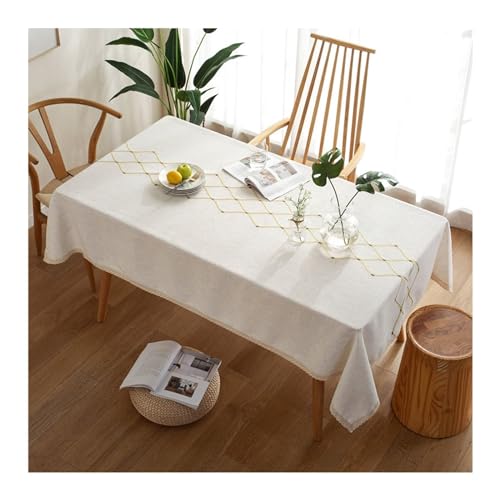 Lieson Tischtuch Rechteckig 120x180 cm, Polyester Leinen Tischdecke Abwaschbar Stickerei Raute mit Spitze Rand Tafeldecke für Küchentisch und Outdoor Tischtuch, Beige Lieson Tischtuch Rechteckig 120x180 cm, Polyester Leinen Tischdecke Abwaschbar Stickerei Raute mit Spitze Rand Tafeldecke für Küchentisch und Outdoor Tischtuch, Beige von Lieson