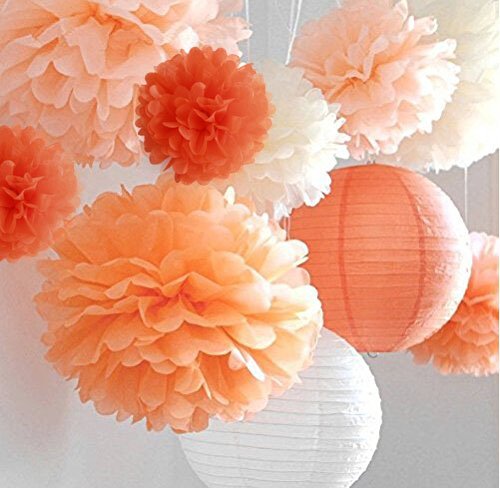 Life Glow Pompons aus Seidenpapier, 12 Stück, 25,4 cm, 30,5 cm, 35,6 cm, Seidenpapier, Blumen, Hochzeitsdekorationen für Hochzeit, Geburtstag, Babyparty, Kinderzimmer, Orange von Life Glow