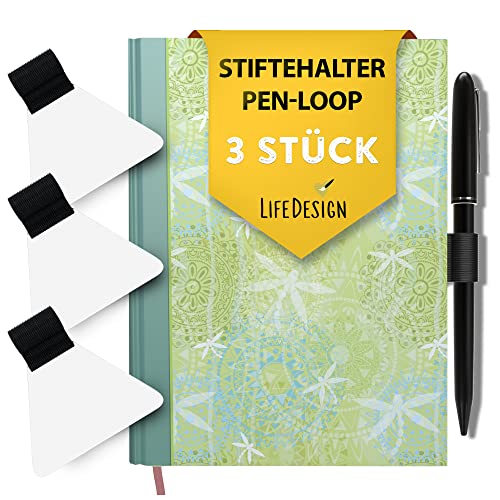 LifeDesign Stifthalter, Stiftschlaufe, selbstklebend für Notizbuch, Kalender, Klemmbrett, schwarz, transparentes Pad, 3 Stück von LifeDesign