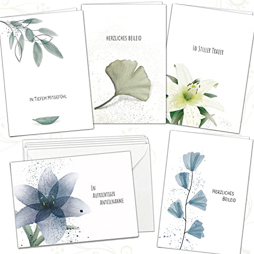 LifeDesign 5x Trauerkarten mit Umschlag edel, Beileidskarten mit Umschlag hochwertig, modern & einfühlsam, Kondolenzkarten DIN A6 Klappkarten Trauerkarten-Set 5 Stk. Beileid ausdrücken - Handmade-Stil LifeDesign 5x Trauerkarten mit Umschlag edel, Beileidskarten mit Umschlag hochwertig, modern & einfühlsam, Kondolenzkarten DIN A6 Klappkarten Trauerkarten-Set 5 Stk. Beileid ausdrücken - Handmade-Stil von LifeDesign