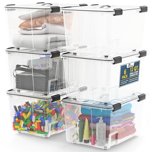 Lifemaster Stapelbare Aufbewahrungsboxen, 12 QT, transparenter Kunststoff mit schwarzer Dichtung, modulares und verschachtelbares Design, sichere Verriegelungen, leicht zu bewegende Räder und Lifemaster Stapelbare Aufbewahrungsboxen, 12 QT, transparenter Kunststoff mit schwarzer Dichtung, modulares und verschachtelbares Design, sichere Verriegelungen, leicht zu bewegende Räder und von Lifemaster