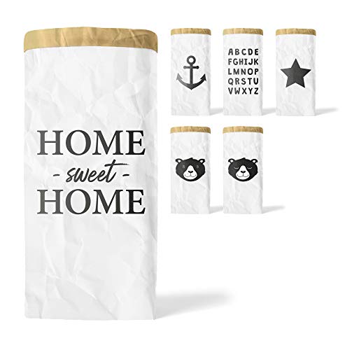 Lifestyle Lover Papiersack Paper Bag rund Kraftpapier Beutel Braun Weiß Home Sweet Home von Lifestyle Lover