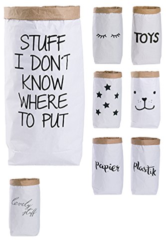 Papiersack Paper Bag rund Kraftpapier Beutel Braun Weiß 'STUFF' von Lifestyle Lover