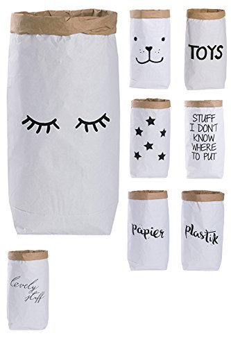 Papiersack Paper Bag rund Kraftpapier Beutel Braun Weiß 'Wimpern' von Lifestyle Lover