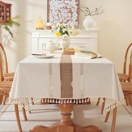 Lifetooler Tischdecke Abwaschbar Baumwolle Leinen Tischdecken Rechteckig Wasserdicht mit Quasten Tischtuch Modern für Küche Outdoor Tischdekoration(Beige,140x140cm) von Lifetooler