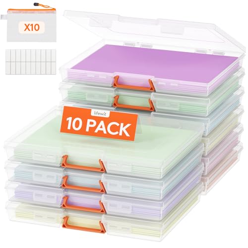 Lifewit 10tlg. Aufbewahrungsboxen mit Deckel und Griff,Tragbare Archivbox A4,Extra Reißverschlusstaschen,Etikettensticker,Stapelbare Kunststoffboxen für Akten/Bastelbedarf/Puzzle/Karte/Büro von Lifewit