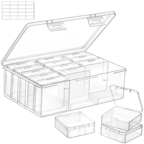 Lifewit 16 Gitter Klein Aufbewahrungsbox mit Deckel (5,36 x 5,36 x 2cm), Mini Kunststoff Klar Sortierbox für Perlen, Pillen, Schmuck, Bastelartikel & Kleinteile, Diamond Painting Zubehör von Lifewit