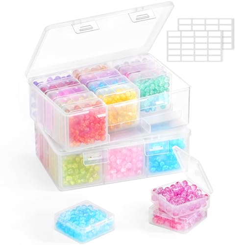 Lifewit 32 Gitter Klein Aufbewahrungsbox mit Deckel (5,36 x 5,36 x 2cm), Mini Kunststoff Klar Sortierbox für Perlen, Pillen, Schmuck, Bastelartikel & Kleinteile, Diamond Painting Zubehör von Lifewit
