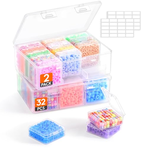 Lifewit Kleine Sortierbox mit kippsicherem Trennboden, 32 Teilige (5,36 x 5,36 x 2cm) Kunststoff Klar Mini Aufbewahrungsbox mit Fächern, Sortierkasten für Kleinteile, Perlen, Kunsthandwerk, Schmuck von Lifewit