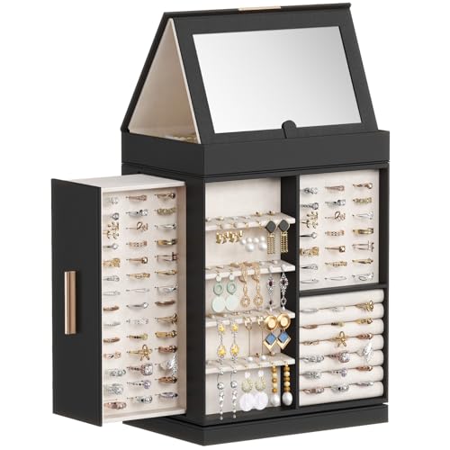 Lifewit Schmuckaufbewahrung 360° Drehbar, Schmuckschatulle Schmuckkasten Damen, Verstellbarer Spiegel mit Magnetisches Design, für Ring Halskette Ohrring, Schwarz Lifewit Schmuckaufbewahrung 360° Drehbar, Schmuckschatulle Schmuckkasten Damen, Verstellbarer Spiegel mit Magnetisches Design, für Ring Halskette Ohrring, Schwarz von Lifewit