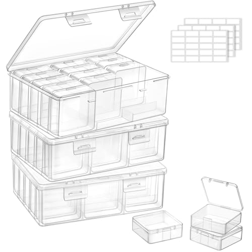 Lifewit 48 Gitter Klein Aufbewahrungsbox mit Deckel (5,36 x 5,36 x 2cm), Mini Kunststoff Klar Sortierbox für Perlen, Pillen, Schmuck, Bastelartikel & Kleinteile, Diamond Painting Zubehör von Lifewit