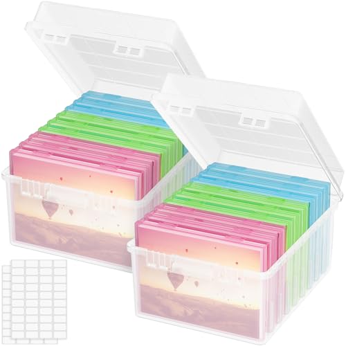 Lifewit Aufbewahrungsbox, Mehrfarbig 13x18cm 5R, Foto-Organizer, 9 innere Bildbehälter, durchs. Fotoboxen, Bastelbox f. Karten, Bilder, Stempel, Bürobedarf, mit 1 Blatt Etikettensticker，2er Pack von Lifewit