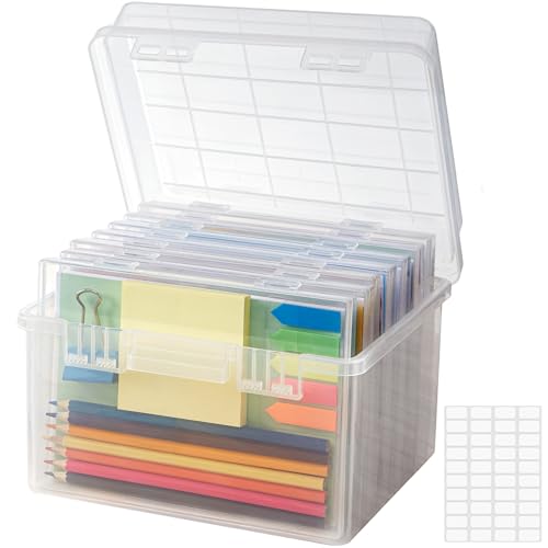 Lifewit Aufbewahrungsbox 21,9 x 23,1 x 14,9cm, Kunststoff Stiftebox Organizer,7 Innenboxen, Aufbewahrungsbox für Bürobedarf,Schreibwaren,Bastelzeug,Karten, Bilder, mit 1 Lage Etikettensticker von Lifewit