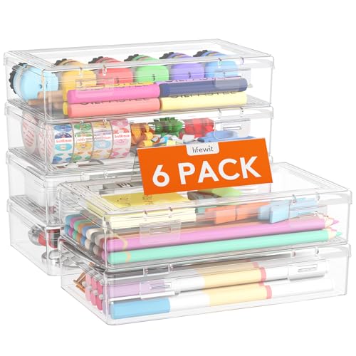 Lifewit Stiftebox mit Snap-Dicht Deckel, Hochwertiges Kunststoff Bürobedarf Organizer, Aufbewahrungsbox für Schreibwaren/Art Supply/Kosmetika/Werkzeugteile/Craft, Durchsichtige, 1L, 6 Pack von Lifewit