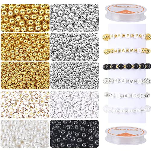1800 Stück perlen für armbänder, 4mm/6mm/8mm Metall Spacer perlen mit buchstaben perlen, perlen zum auffädeln erwachsene für Schmuckherstellung Zubehör DIY Armband Halskette (schwarz gold silber) von Lifreer
