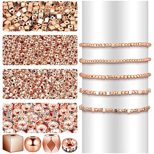 3240 Stück Roségold perlen für armbänder, 4 mm Metall perlen, quadratische runde Kristall-Strasssteine Abstandsperlen, perlen zum auffädeln erwachsene für Schmuckherstellung, DIY-Halskette von Lifreer