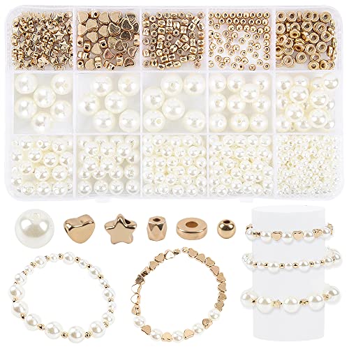 Lifreer 750-teiliges perlen für armbänder-Set, 4/6/8/10/12 mm perlen weiß mit runden Herzstern-CCB-Perlen, süßwasserperlen zum auffädeln für Kleidung, DIY-Geldbörsen, Mobiltelefone von Lifreer