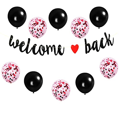 Lifreer Schwarz Welcome Back Dekoration Familienparty Deko Set mit Welcome Back Banner Latex Ballon Party Dekoration für die Rückkehr nach Hause zum Feiern von Lifreer