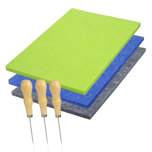 Lifuncren 3 Stücke Prickelnadel Set Kinder, Hochwertiges Prikelnadeln Set Kinder, Prikelnadeln + Prickelfilz, 20x15x0,9 cm Nadelfilz-Pad für Kinder, Prickelset, Geschenk Schulanfang (3 Farbe - Klein) von Lifuncren