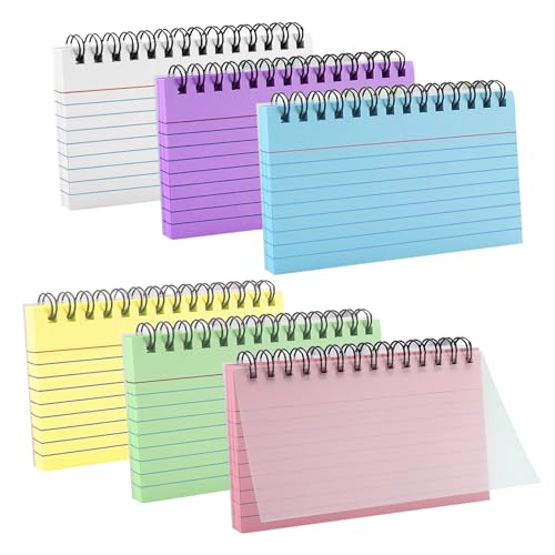 Lifuncren 300 Stücke Linierte Karteikarten, 6 Farben 7,6 x 12,7 cm Flashcards mit Spirale Notizblock, Bunt Lernkarten mit Transparenter Abdeckung, Vokabelkarten für Büro, Schule, Lernen, Hause (002) von Lifuncren