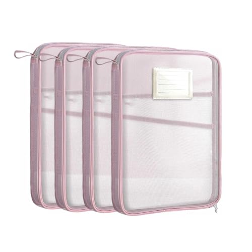 Lifup Dokumentenmappe A4, 4 Stück Kunststoff Hochwertige Dokumententasche Wasserdicht Transparent Umschlag für Schule, Büro, Zuhause Rosa von Lifup