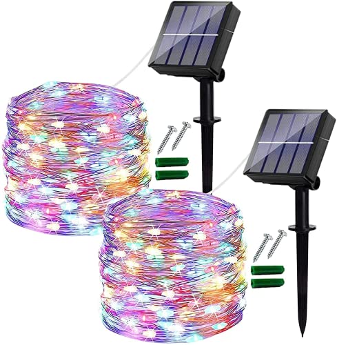 [2 Stück] Solar Lichterkette Aussen, 12M 120 LED Lichterkette Outdoor Wasserdicht Kupferdraht 8 Muster Solar Lichterkette Dekoration für Garten, Balkon, Terrasse, Hochzeit, Party (Bunt) von Ligarko