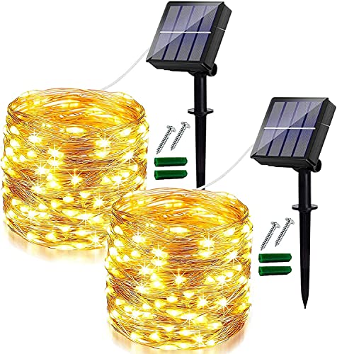 [2 Stücke] Solar Lichterkette Aussen, 8 Muster von 12M 120LEDs Lichterketten IP65 wasserdichte Dekoration, zur dekorativen Beleuchtung von Balkon, Garten, Party, Camping(warm weiß) von Ligarko