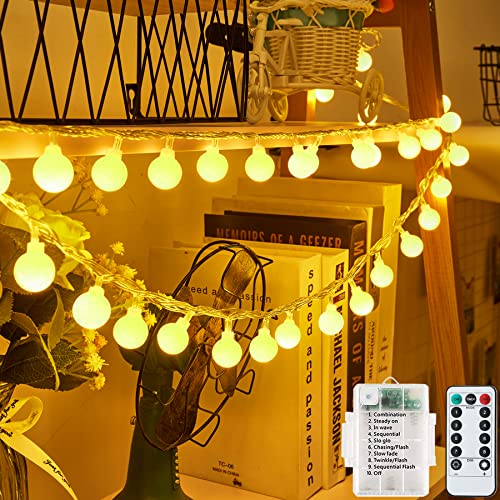 [60 LED] lichterkette Batterie Außen/Innen, 8 Modi 7M Lichterkette Kugel mit Fernbedienung Wasserdicht weihnachtsbeleuchtung für Halloween, Balkon, Party (Warmweiß) von Ligarko