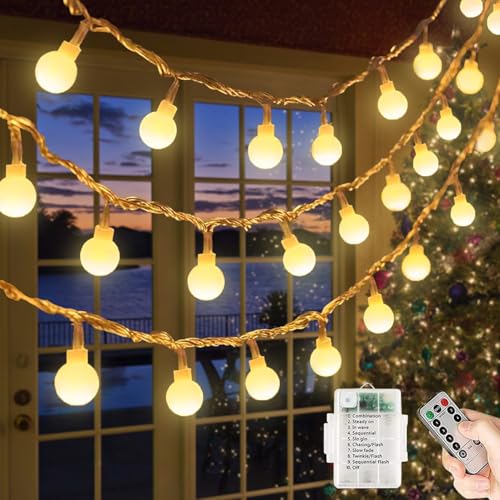 Lichterkette Batterie, 40LED 5M Lichterkette Weihnachtsdeko, 8 Modi mit Fernbedienung, IP65 wasserdicht, geeignet für Balkon, Garten, Weihnachten und andere Innen- und Außendekorationen (Warmweiß） von Ligarko