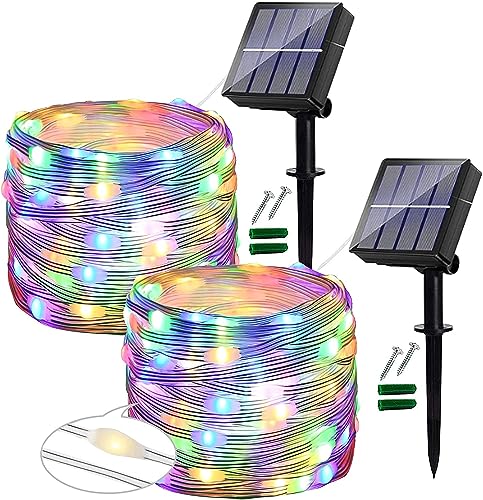 [2 Stück]Solar Lichterkette Außen Wetterfest, Ligarko12M/120 LED，PVC solar lichterkette bunt, für balkon deko, Terrasse, Tor, Hof, Hochzeit, Party(Bunt) von Ligarko